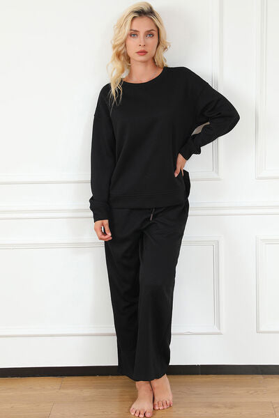 Double Take Full Size Textured Long Sleeve Top and Drawstring Pants Set - Dahlia Boutique