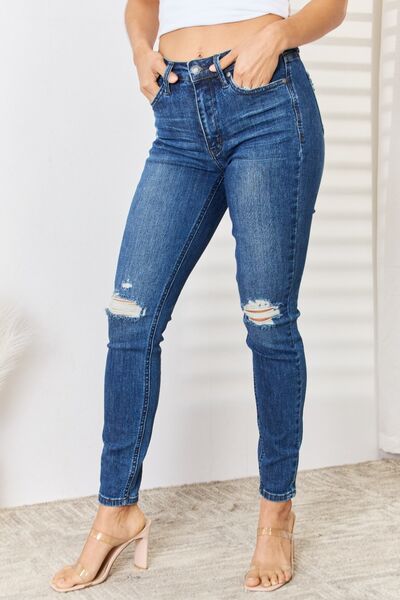 Judy Blue Full Size High Waist Distressed Slim Jeans - Dahlia Boutique