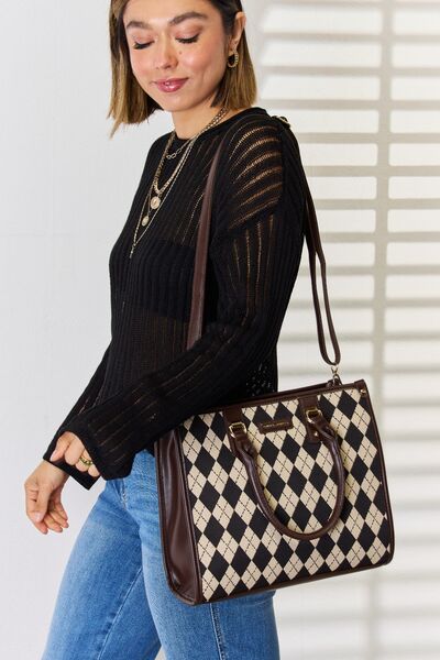 David Jones Argyle Pattern PU Leather Handbag - Dahlia Boutique