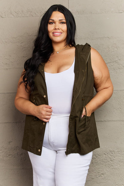 Zenana More To Come Full Size Military Hooded Vest - Dahlia Boutique