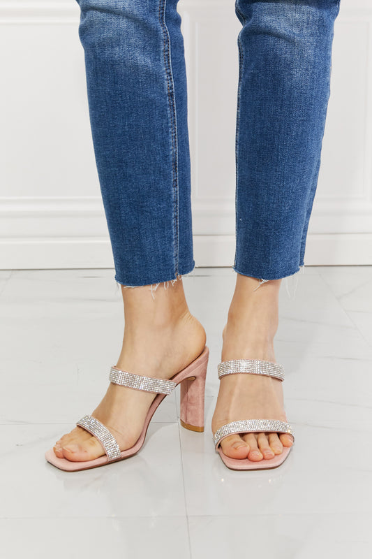 MMShoes Leave A Little Sparkle Rhinestone Block Heel Sandal in Pink - Dahlia Boutique