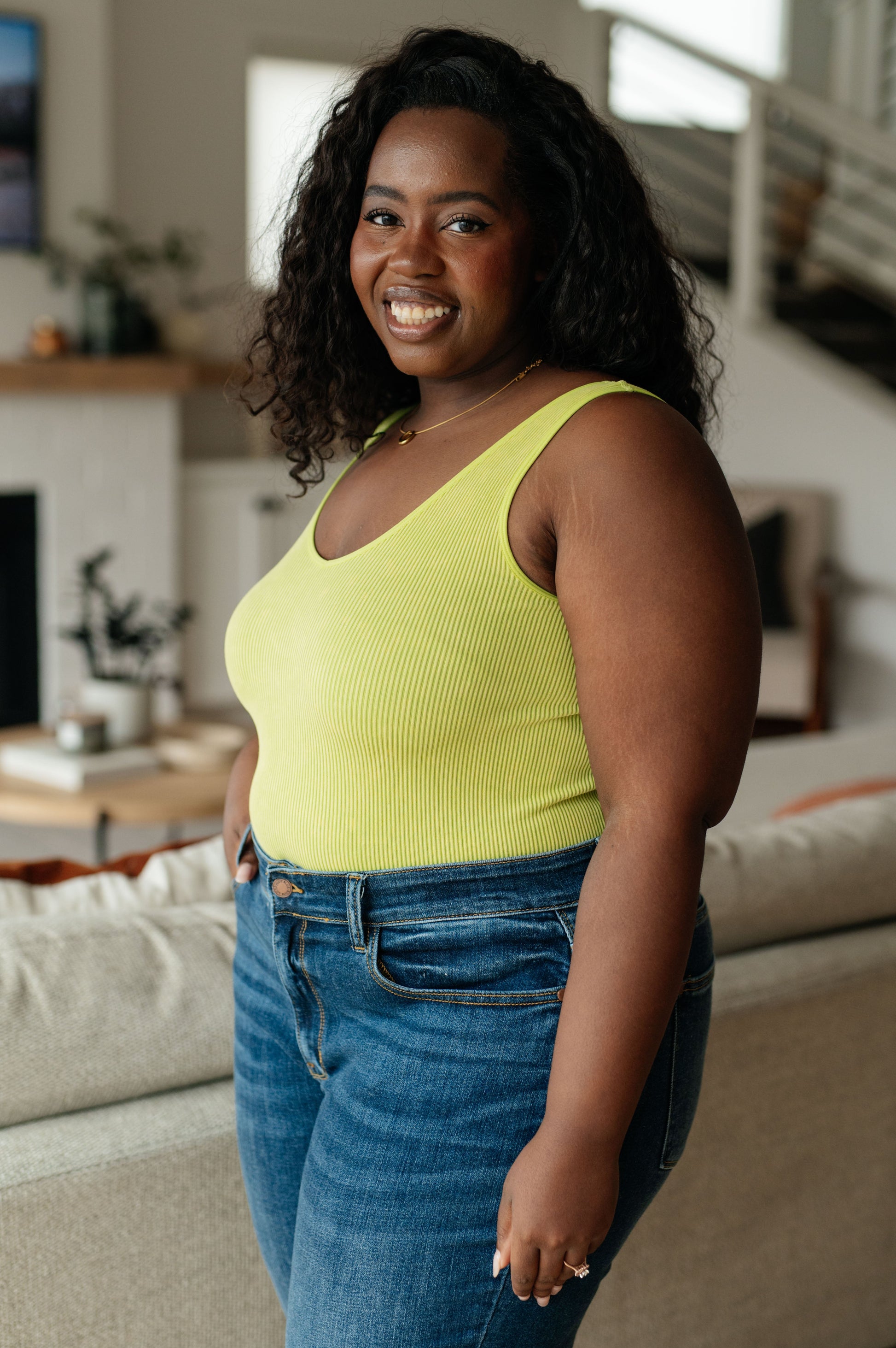 Fundamentals Ribbed Seamless Reversible Tank in Green - Dahlia Boutique