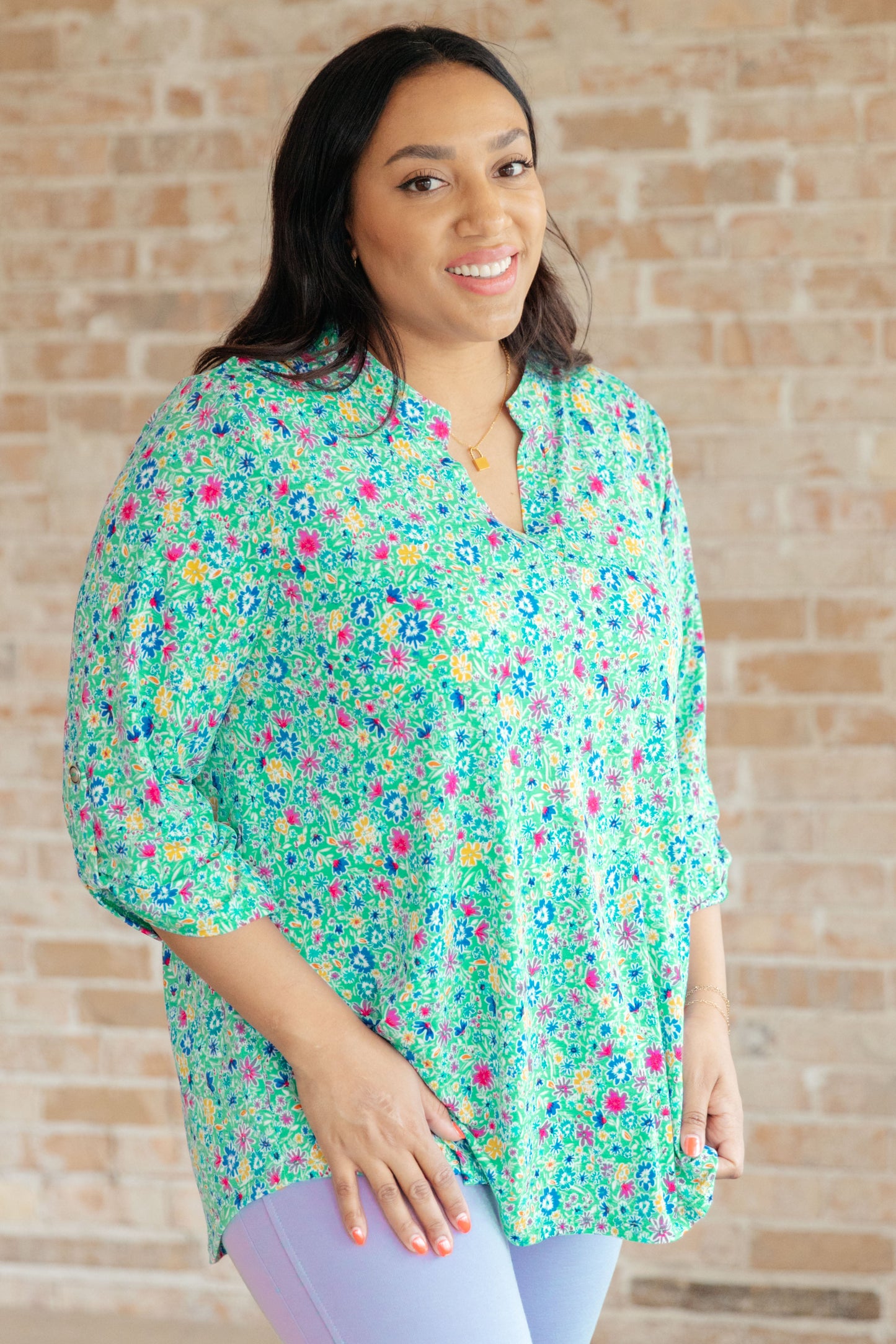 Lizzy Top in Emerald Floral - Dahlia Boutique